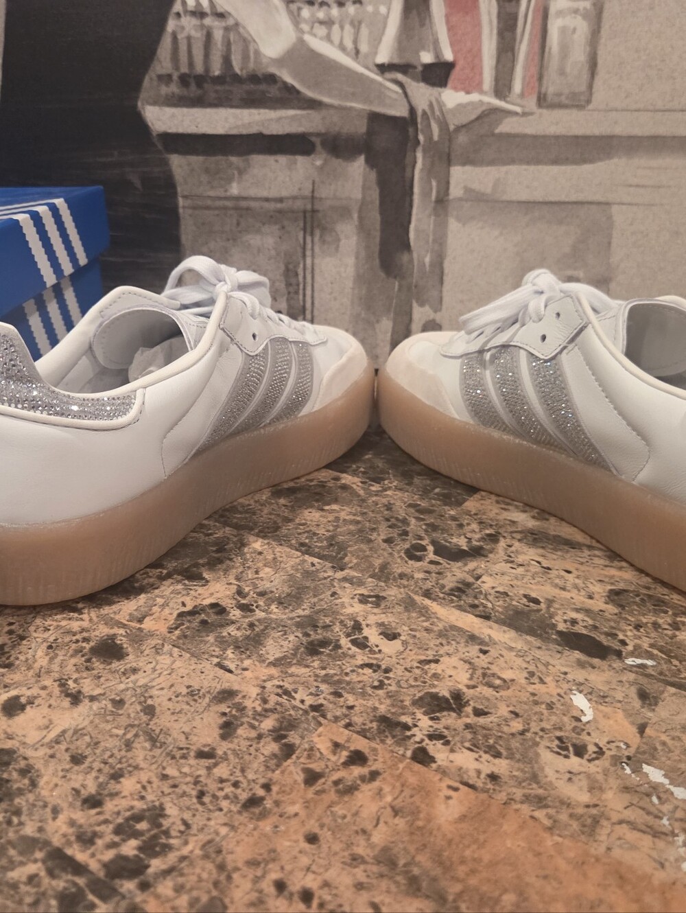 MINT CONDITION! Adidas Sambae White & Silver Rhinestone Sneakers SZ 7.5 - Picture 11 of 13